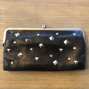HOBO LAUREN WALLET BLACK WITH RIVETS AND RHINESTONES